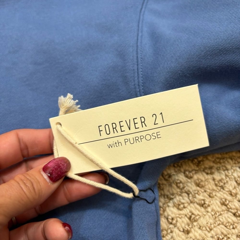 Ladies Brand New Forever 21 with Purpose Blue Cropped Hoodie Size Small - Picture 8 of 11